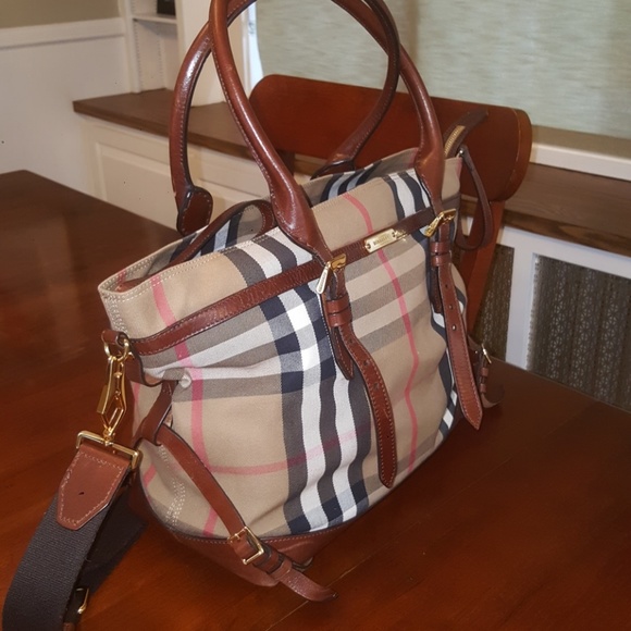 Burberry Handbags - Authentic BURBERRY House Check Marta large diaper bag overnight leather w/ strap